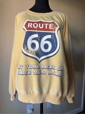 Recycled karma Route 66 distressed crewneck yellow size oversized med